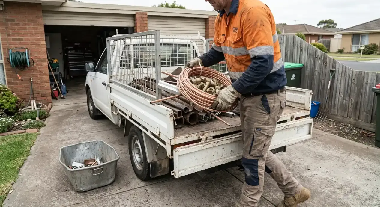 Scrap Metal Collection Worker loading recyclable metal onto a scrap collection truck